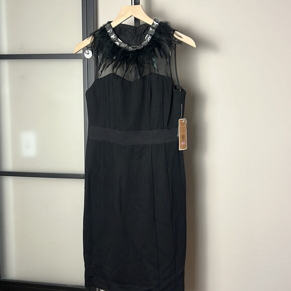 NWT NUE By Shani Feather Neck Shaping/Firming Sheath Dress Black Size 6 - Picture 3 of 10
